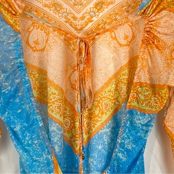 Free People Women's Paisley Boho Long Sleeve Mesh Cropped Open Back Top Size XS - Picture 14 of 16